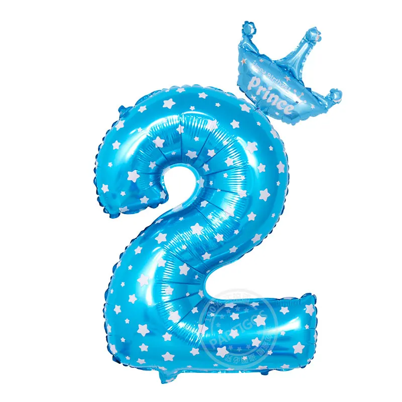 2 шт. 32 дюйма синий розовый шар с цифрами С Днем Рождения шар на день рождения украшения для детей Для мальчиков и девочек вечерние шары с цифрами - Цвет: Blue Crown 2