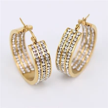 Топ серьги для женщин Винтаж золото/серебро цвет модные ювелирные изделия обруч три ряда хрустальный круглый серьги LH445
