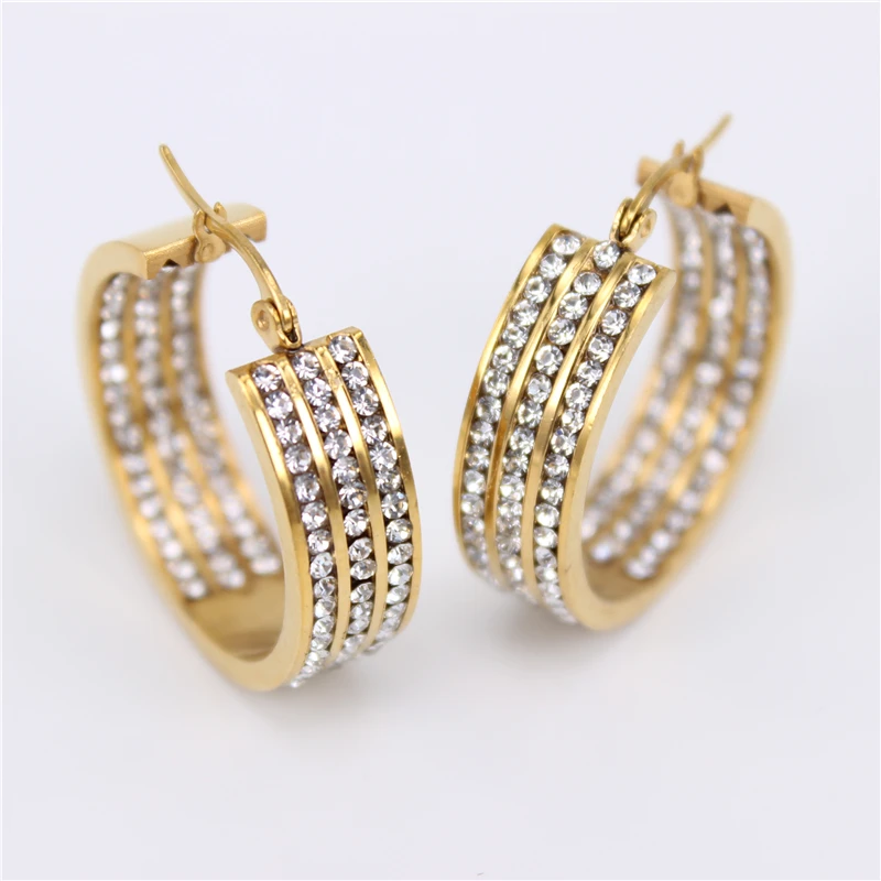 

2018 Top Earrings for Women Vintage Gold /Silver Color Fashion Jewelry Hoop Three rows of crystal Circle Earing LH445
