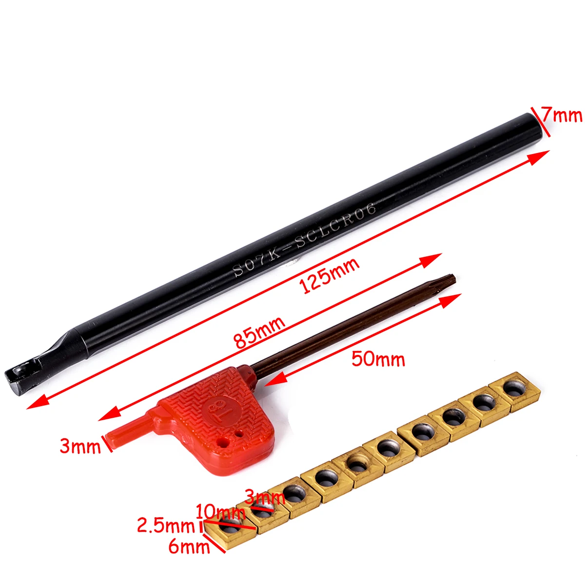 

10pcs CCMT060204-HM Inserts + 1pc S07K-SCLCR06 Boring Bar Holder with Wrench Mayitr For Lathe Turning Tools