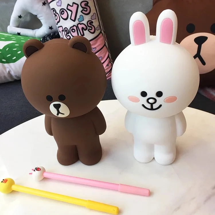 

Kawaii Korean Stationery Cartoon Brown Bear Silica Gel Pencil Case Bag Cute Bunny Cony 3D Pencilcase Birthday Christmas Gifts