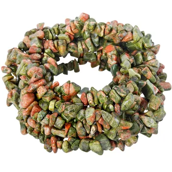

TUMBEELLUWA Unakite Tumbled Chips Stone Irregular Shaped Drilled Loose Beads Strand for Jewelry Making 33 inches