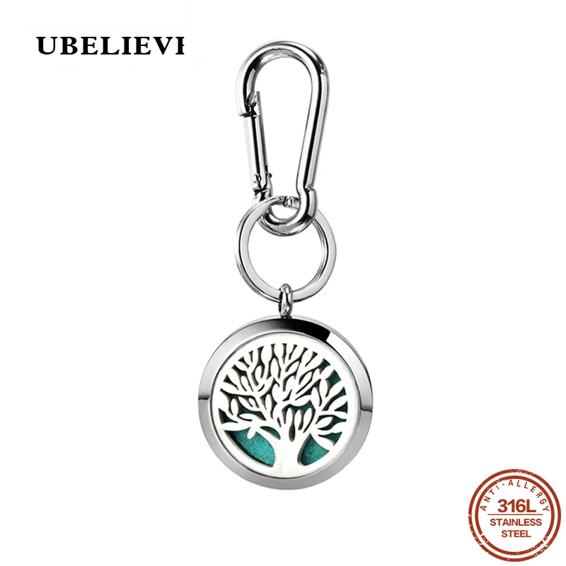 

316L Stainless Steel Aromatherapy Keychain Tree Pattern Hollow Aromatherapy Perfume Locket Key Chain Hook Floating Locket