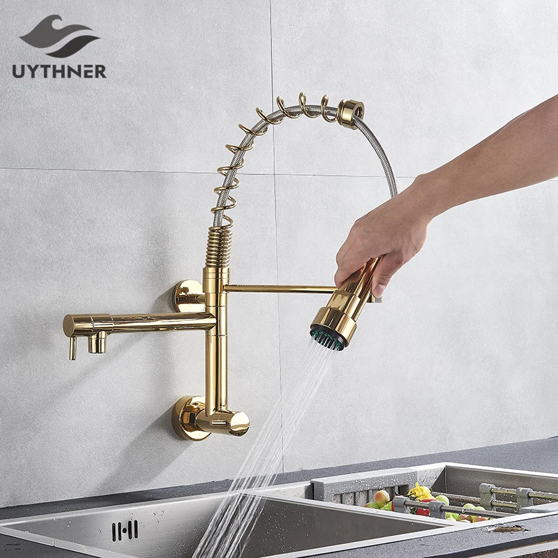 

Black/Chrome Brass Kitchen Faucet Vessel Sink Mixer Tap Spring Dual Swivel Spouts Sink Mixer Bathroom Faucets Wall Mounted tap