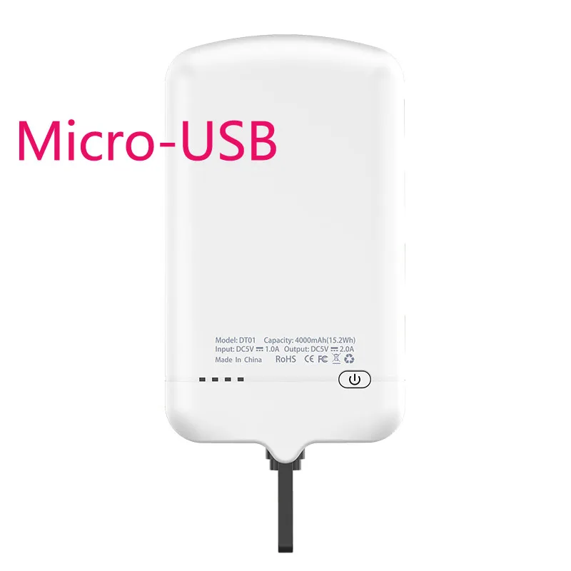 4000 мАч Andriod телефон универсальный внешний аккумулятор чехол для samsung S6 edge S5 Micro-USB зарядное устройство чехол для зарядки - Цвет: white for Micro-USB