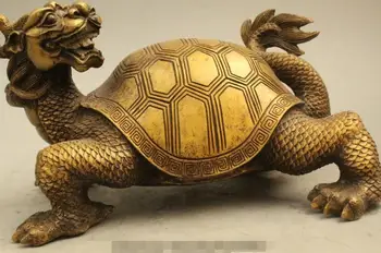 

S02819 5" Chinese Folk Feng Shui Bronze Lucky Longevity Dragon tortoise Turtle Statue