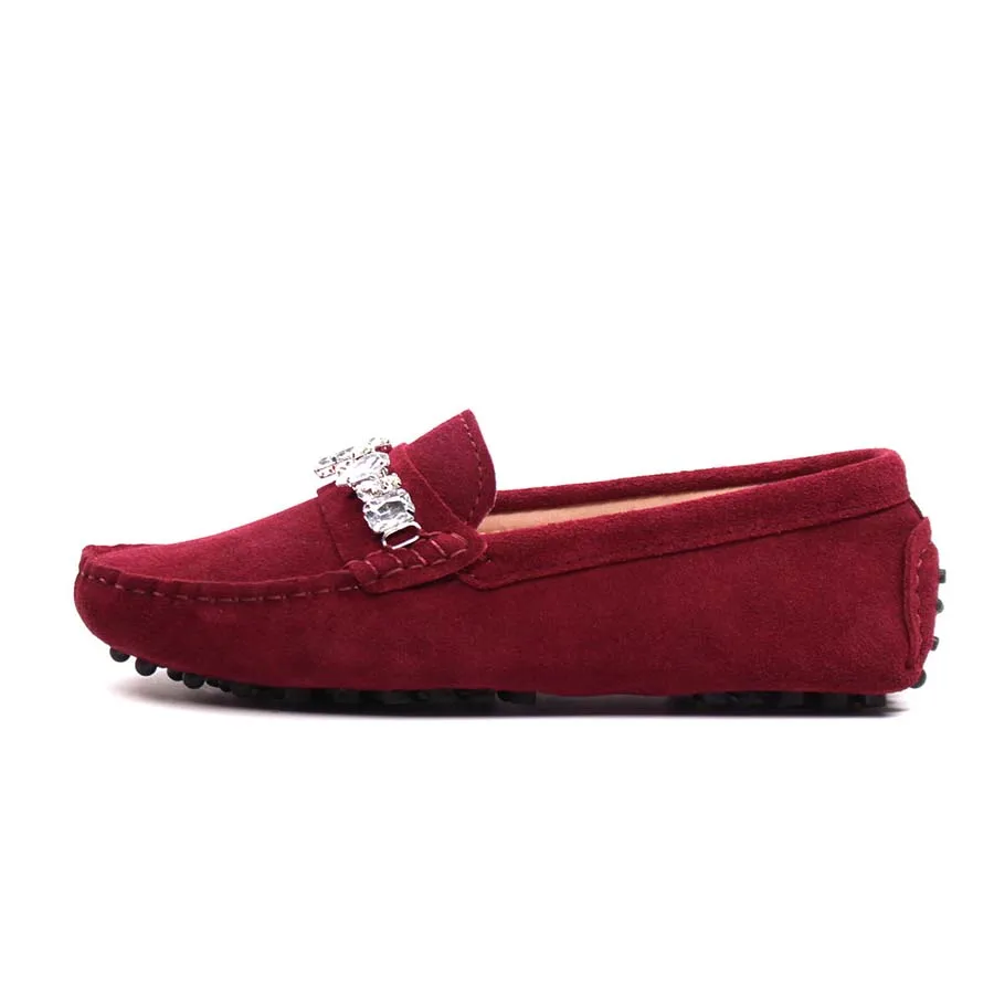 genuine cowhide leather women shoes Female Casual Fashion Flats Spring Autumn driving shoes women leather loafers - Color: Wine Red