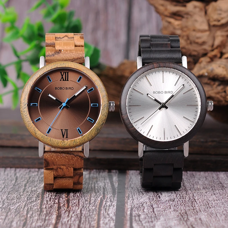 BOBO BIRD Wooden Watches Men Quartz Wrist Watch Male Luminous pointer Metal back cover Gift box saat erkek clock Customize logo