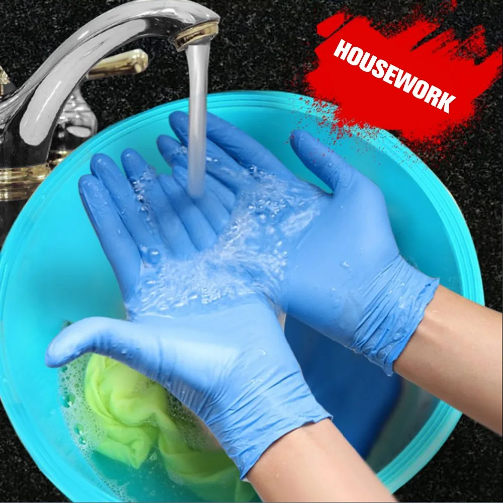 

100pcs/box Blue Nitrile Disposable Gloves Wear Resistance Chemical Laboratory Electronics Food Medical Testing Work Gloves