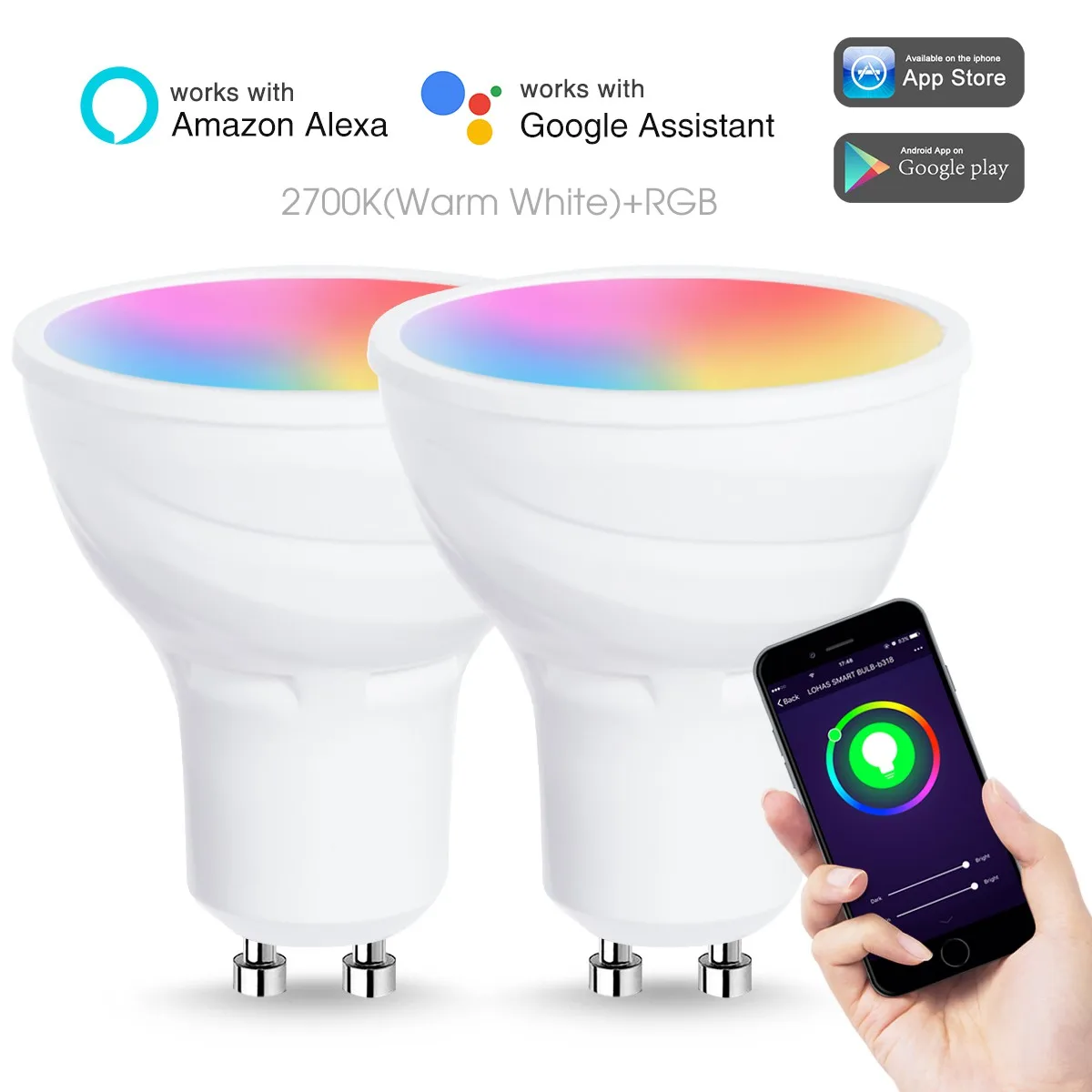 

Smart WiFi LED Bulb GU10 5W (50W Equivalent) White Ambiance Sport Track Lighting Compatible with Alexa,Google Assistant-2Pack