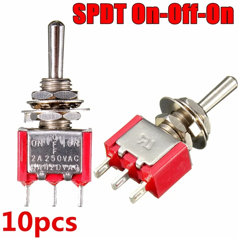 -OFF- SPDT Micro Mini Momentary Toggle Switch 10pcs Red 3 Pin 3 Position ON ON 