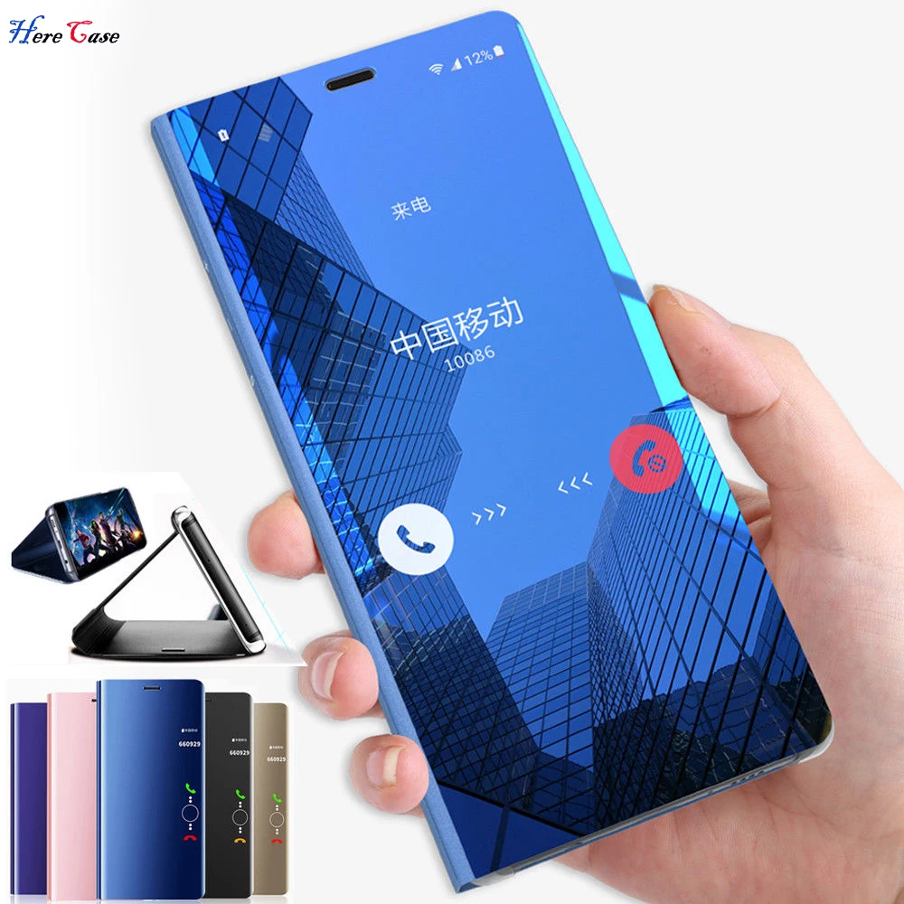 

Mirror Flip Leather Case For Samsung Galaxy Note9 8 S6 S7 Edge S9 S8 Plus J5 7 2017 A3 A7 A5 2017 Clear View Window Smart Cover