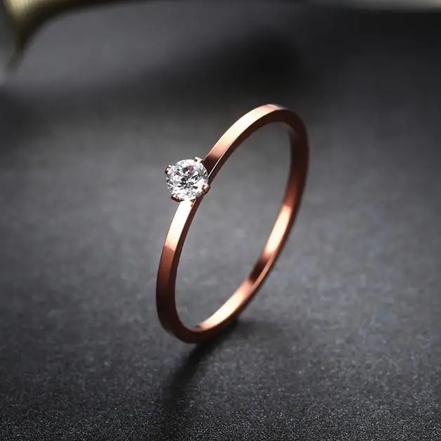 YUN RUO Rose Gold Silver Colors Luxury CZ Crystal Rings for Woman Girl Wedding 316 L Stainless Steel Jewelry Prevent Allergy
