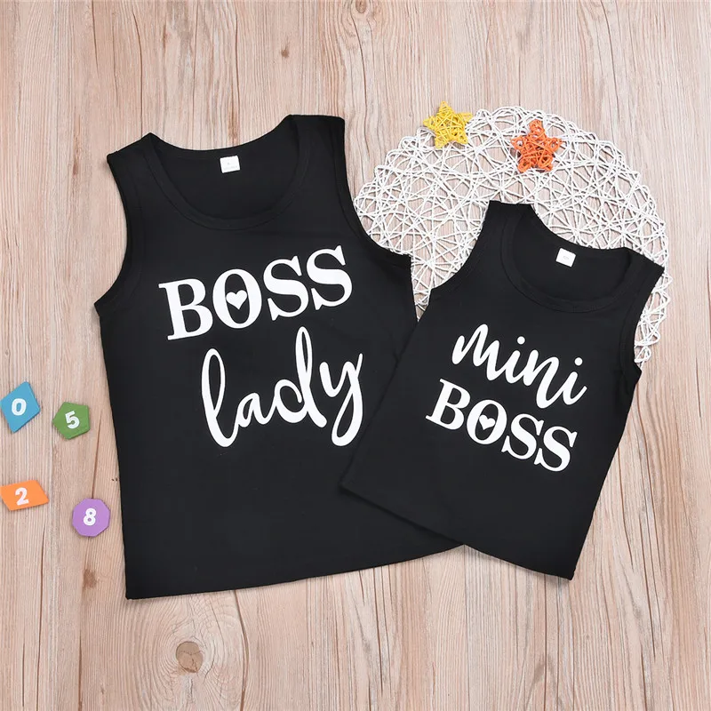 

Mini Boss Mother Daughter Vest Tshirts Family Look Mommy and Me Clothes Mom Mum Mama and Daughter Matching Outfits Tshirt Dress