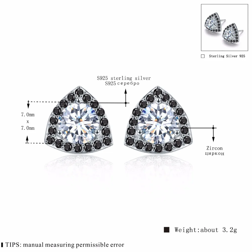 [Черный ость] 3,2g 925 пробы Серебряное кольцо ювелирные украшения Мода Черный шпинель Треугольники свадебные серьги для Для женщин женский Bijoux(украшения своими руками) T078