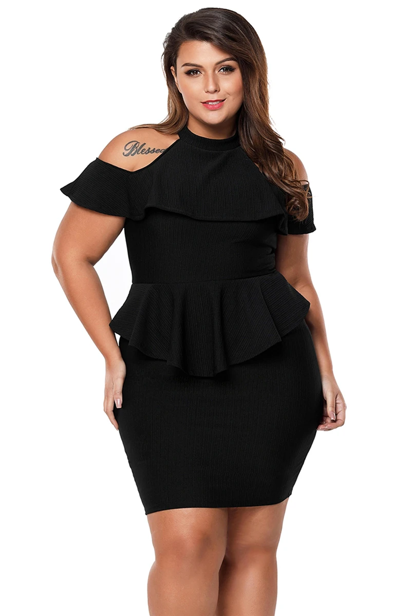 Black-Plus-Size-Cold-Shoulder-Peplum-Bodycon-Dress-LC220308-2-3