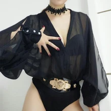 Модный Боди для танцев на шесте для женщин, черный шифон, Dj Ds Gogo, комбинезон для ночного клуба, одежда для танцоров, для взрослых, сценическая одежда DC1534