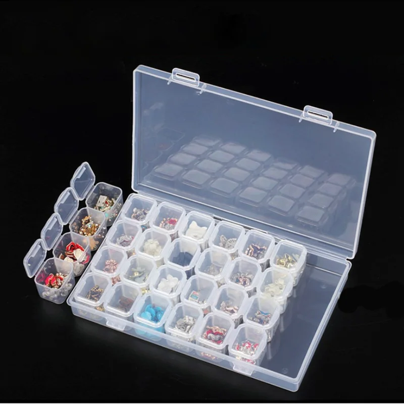 

Plastic Diamond Embroidery Craft Bead Pill Storage Tool 28 Slots Adjustable Jewelry Storage Box Manicure Organizer