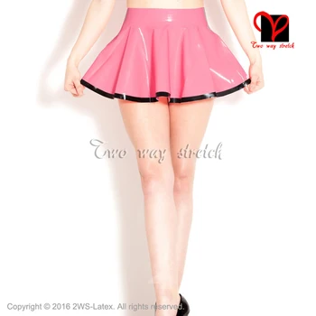 

Baby pink With Black Trims Sexy Latex skirt Rubber miniskirt skater Playsuit Bodycon swing rubber skirt XXXL QZ-124