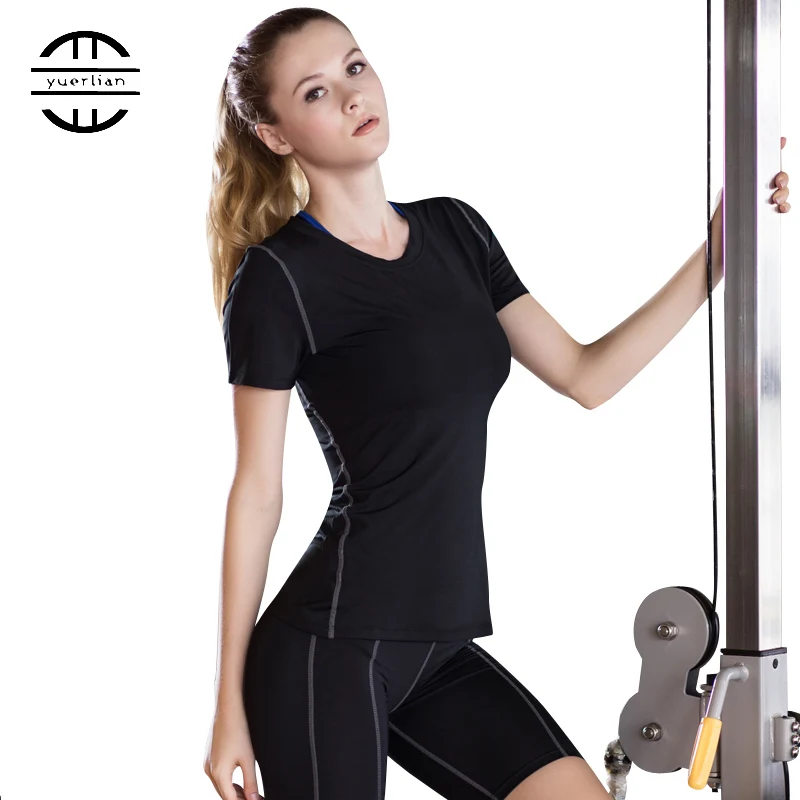 

YEL 2019 Quick Dry Compression Tights T-Shirt Women Fitness Training Sports Jersey Running Clothing Yoga Short Sleeve T Shirts