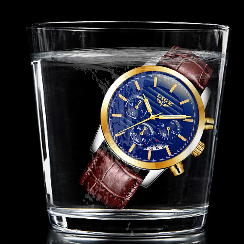 Men Watches Luxury Brand LIGE Multi Function Mens Sport Quartz Watch Man Waterproof leather Business Clock Male Wrist Watch