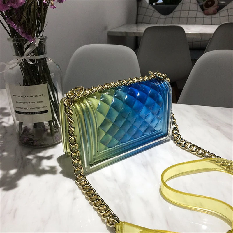 New Fashion Girl Messenger Bag PVC Chic Colorful Matte Jelly Chain Bags Luxury Handbags Diamond Lattice Women Bags Channels Bags