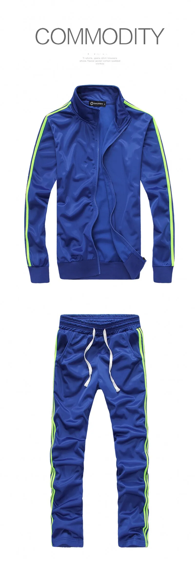 Новая Спортивная одежда для мужчин весна осень мужские s толстовки комплект из двух предметов спортивный костюм в полоску на молнии куртка