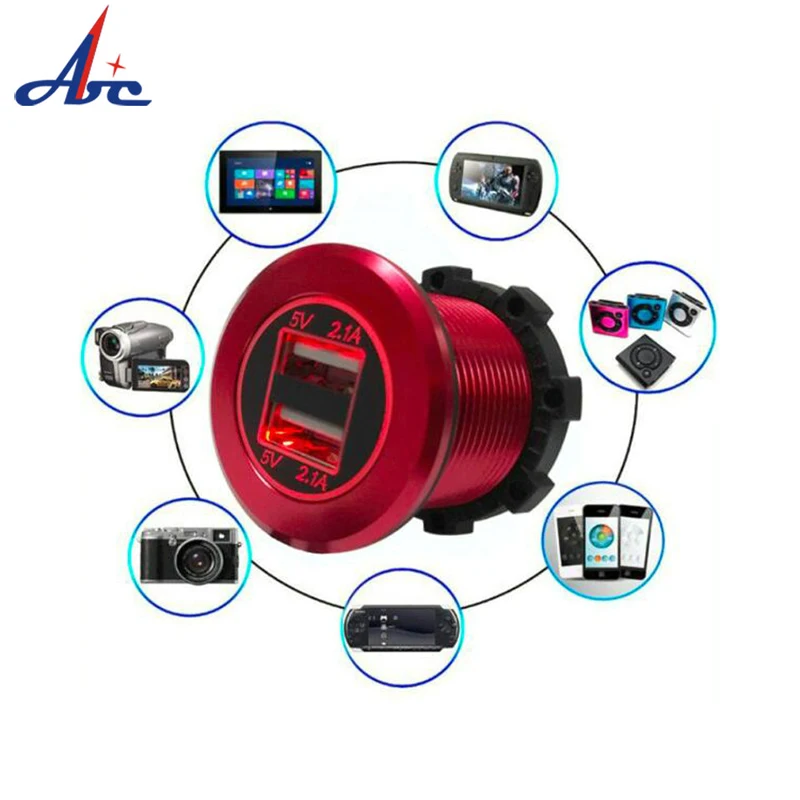 

5V 4.2A DC Dual USB Charger Red Housing Aluminium Oxide Enclosure Power Socket