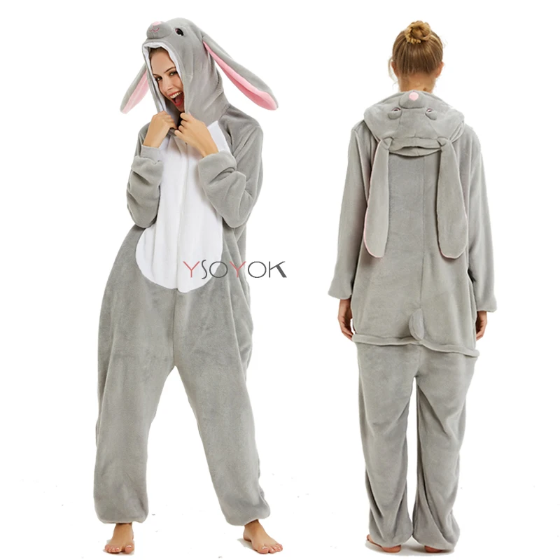 Кигуруми пижамы единорог взрослых животных Пижама с дизайном «панда» для женщин девочек Комбинезон Костюм стежка Licorne onesies зимняя одежда для сна - Цвет: Rabbit