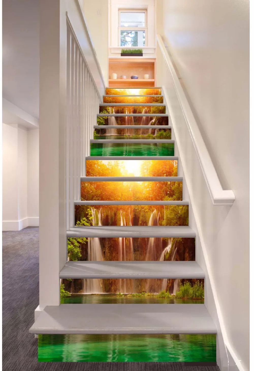 

6pcs/set 18cm x 100cm Sunshine Lake Waterfall Pattern Style Stair Sticker Wallpaper LTT035