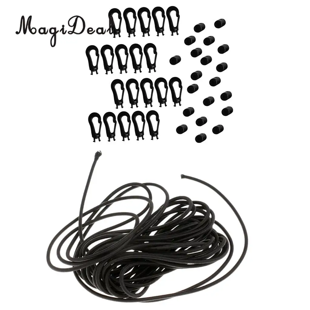 MagiDeal 1pcs Shock Bungee Cord with 20 Pcs 5mm Karabiner Hook Elastic Cord Rope End
