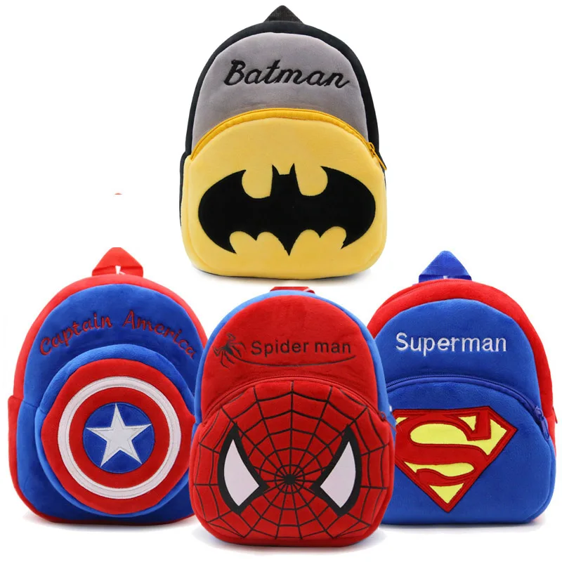 Hot Plush Backpack Cartoon The Avengers Plush Toy Backpack Superman Spiderman Batman Captain America Boy Bag For Kids Schoolbag