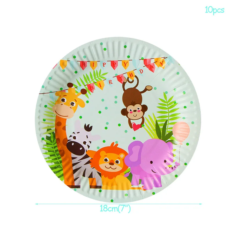 Jungle Birthday Party Disposable Tableware Jungle Animal Disposable Plates Cups Napkins Safari Decoration Baby Shower Supplies - Цвет: 10pcs 7inch plates