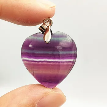 

Natural Colorful Fluorite Quartz Rainbow Color Rare Necklace Pendant 23x22x9mm Heart Love Gift Crystal Woman Pendant AAAAA