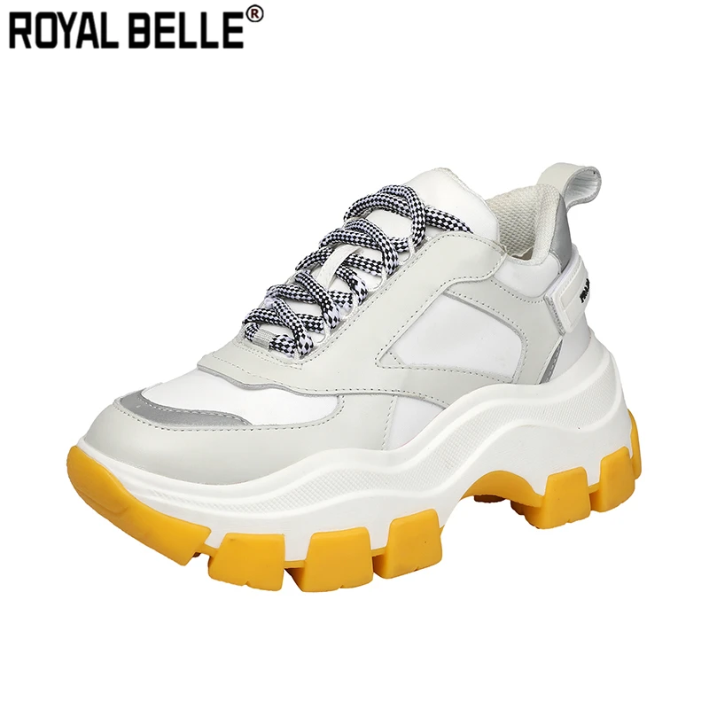 Королевский Belle женская спортивная обувь повседневные кожаные кроссовки на платформе с толстой подошвой женская обувь Светоотражающие кроссовки для папы