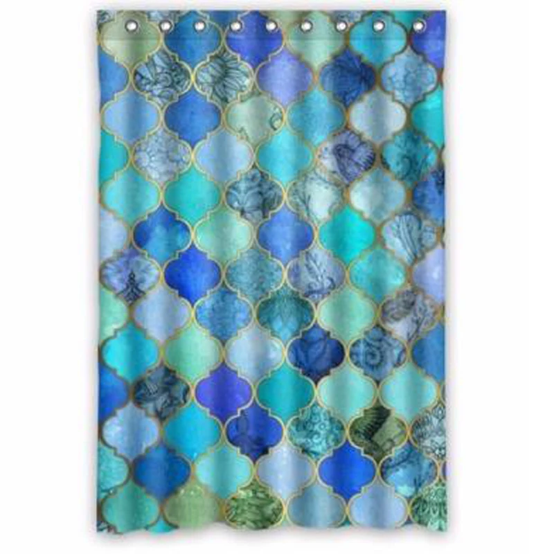 

Aqua Moroccan Trellis Floral Pattern Curtain Polyester Fabric Window Curtain Size 52wx63h (One Piece)