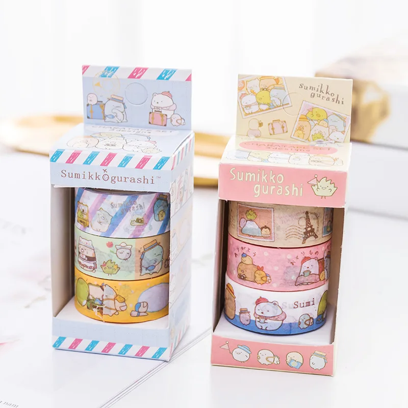 

BLINGIRD 3 Rolls/Boxed Japanese Cartoon Animals Washi Tape 2 Kinds Of Styles Office Decoration DIY Cute Stationary masking tools
