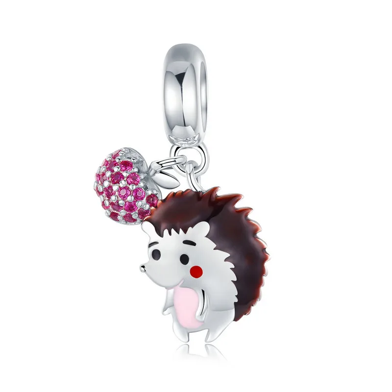 

ABAY Animal Collection 925 Sterling Silver Hedgehog Fruit Crystal CZ Charms fit Original Pandora Bracelet Beads Jewelry Gift