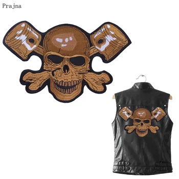 

Prajna Motorcycle Big Skull Patch Tactical Embroidered Patches Iron On Large Punk Gothic Patch Clothes Jacket Stripe
