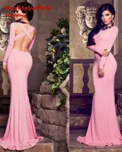 Sexy Pink Backless Long Sleeve Mermaid font b 2017 b font Robe De Soiree font b