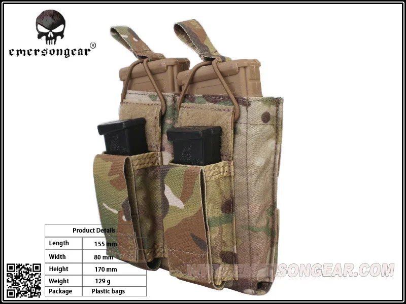 

Emersongear Magazine Pouch 5.56 Pistol Double Open Top Emerson Tactical Pouch Combat Gear EM6362 Genuine Multicam Black AOR