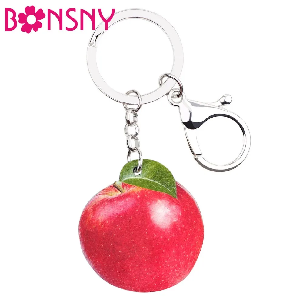 Bonsny Acrylic Cartoon Big Red Apple Fruit Key Chain Keychain Holder Novelty Gift Jewelry For Women Girls Teens Bag Car Pendant | Украшения