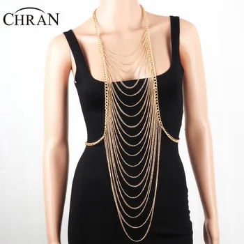 

Chran New Fashion Sexy Chain Bralette Gold Silver Color Tassel Body Jewelry Chain Necklace Beach Bikini Jewelry Harness DDBJ9004