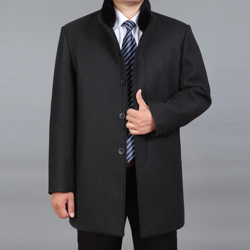 

2018 High Quality Winter Wool Blend Coat Merino Wool Men Woolen Long Coat Real Rabbit Fur Thick Wool Jacket Mens Overcoat M-4XL