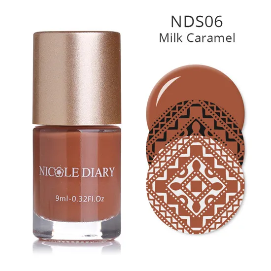NICOLE DIARY 9 мл стемпинг ногтей покрытие лак красочный дизайн ногтей пластина печать лак маникюрный лак ногтей штамповка лак - Color: S06 Milk Caramel