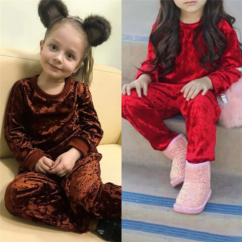 Детская одежда комплект одежды с длинными рукавами и круглым вырезом для девочек, однотонный топ+ штаны детский осенне-зимний костюм ropa para adolecentes