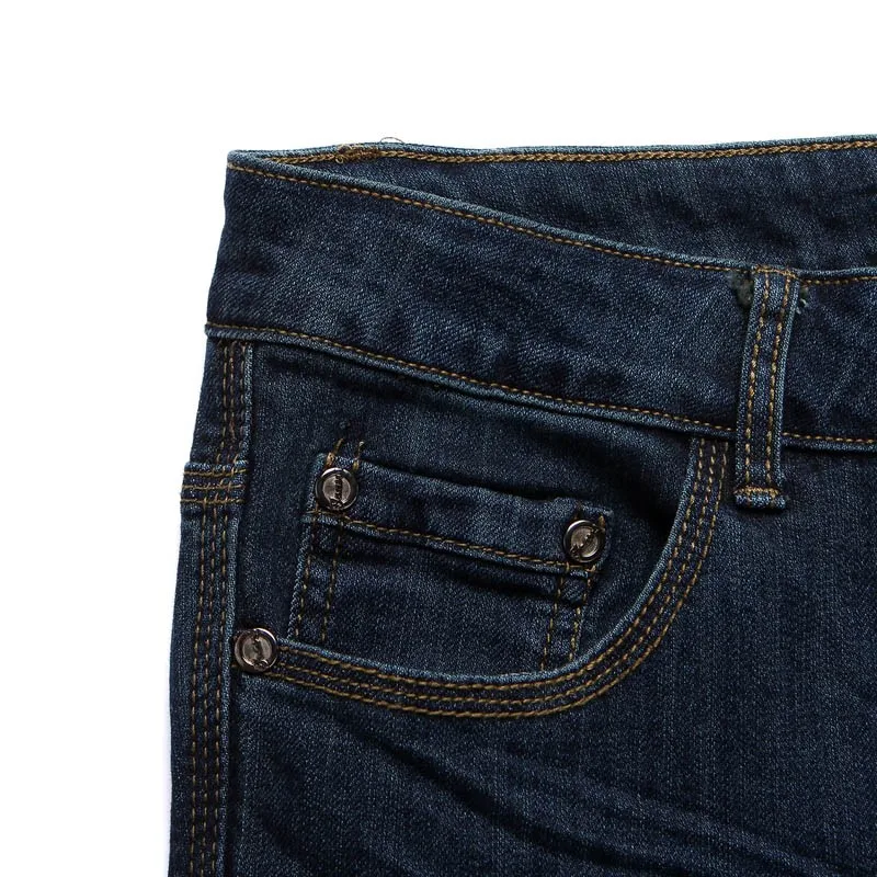 Бесплатная доставка Для Мужчин's Бизнес повседневные джинсы мужской середины талии эластичные тонкие загрузки вырезать полу-клеш Four Seasons
