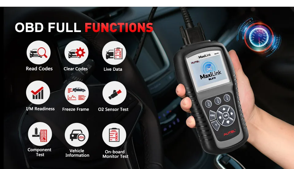 Autel MaxiLink ML619 ABS/SRS+ CAN OBDII диагностический инструмент очищает коды и сбрасывает мониторы