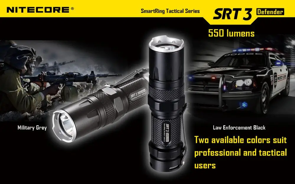 Цена NITECORE SRT3 550 люмен CREE XM-L2 T6 светодиодный тактический фонарь алюминиевый сплав водонепроницаемый фонарь Hiki