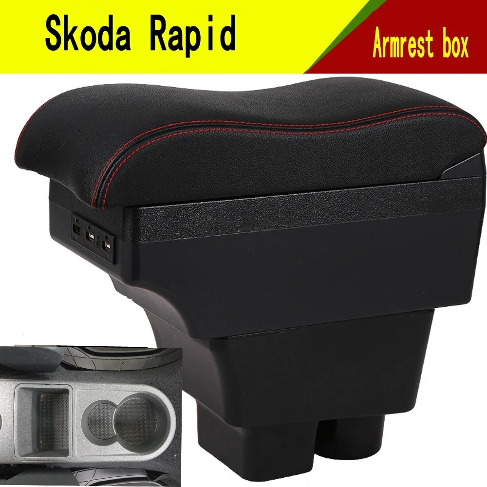 Для Skoda Rapid подлокотник коробка зарядка через usb увеличивает двухслойный центральный магазин содержание держатель стакана, пепельница аксессуары 13-18